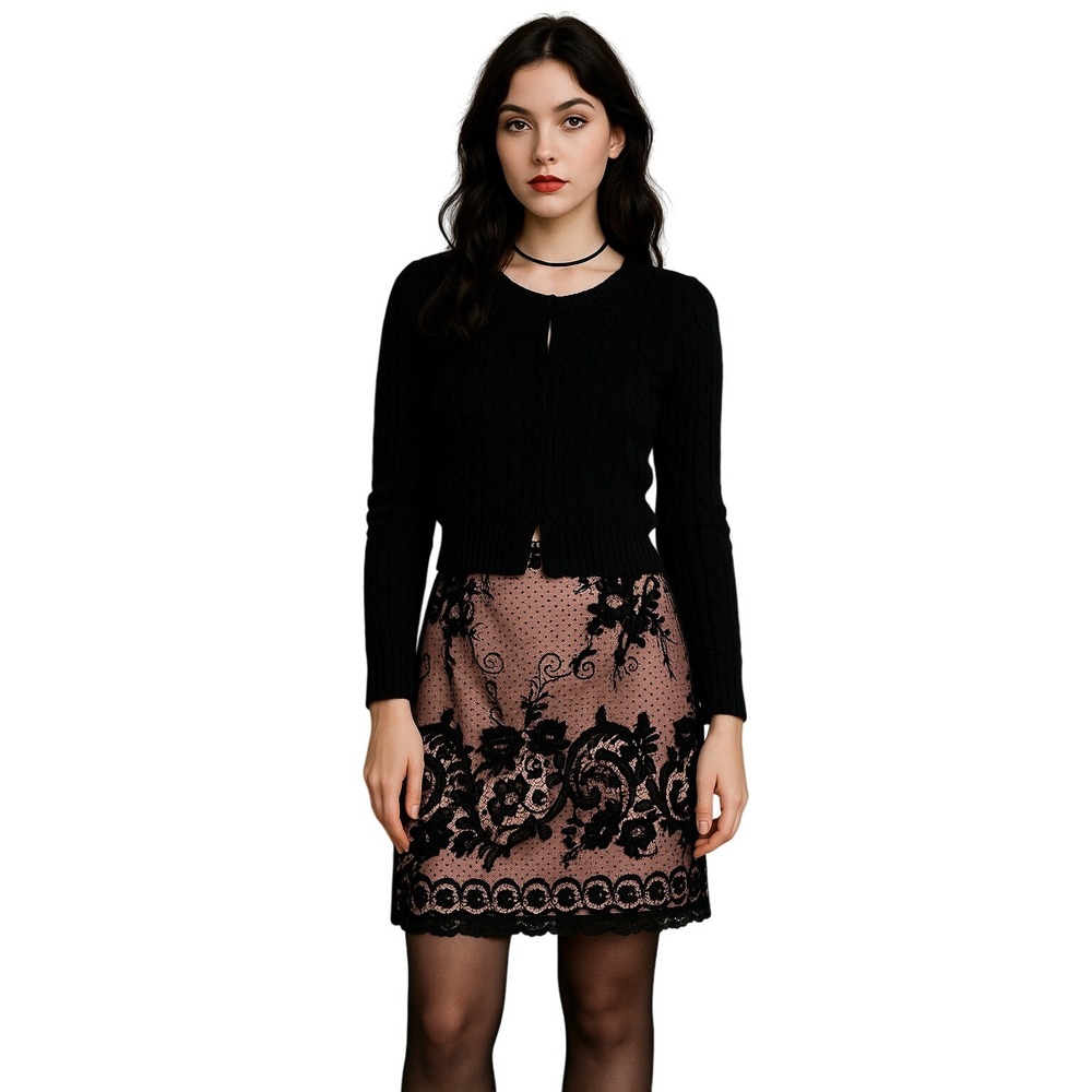 MAX STUDIO 90s‎ blush pink black lace overlay skirt L coquette romantic goth